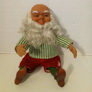 Vintage Elf Bearded Rubber Head Body Bald Santa 10" Green Red Christmas Holiday